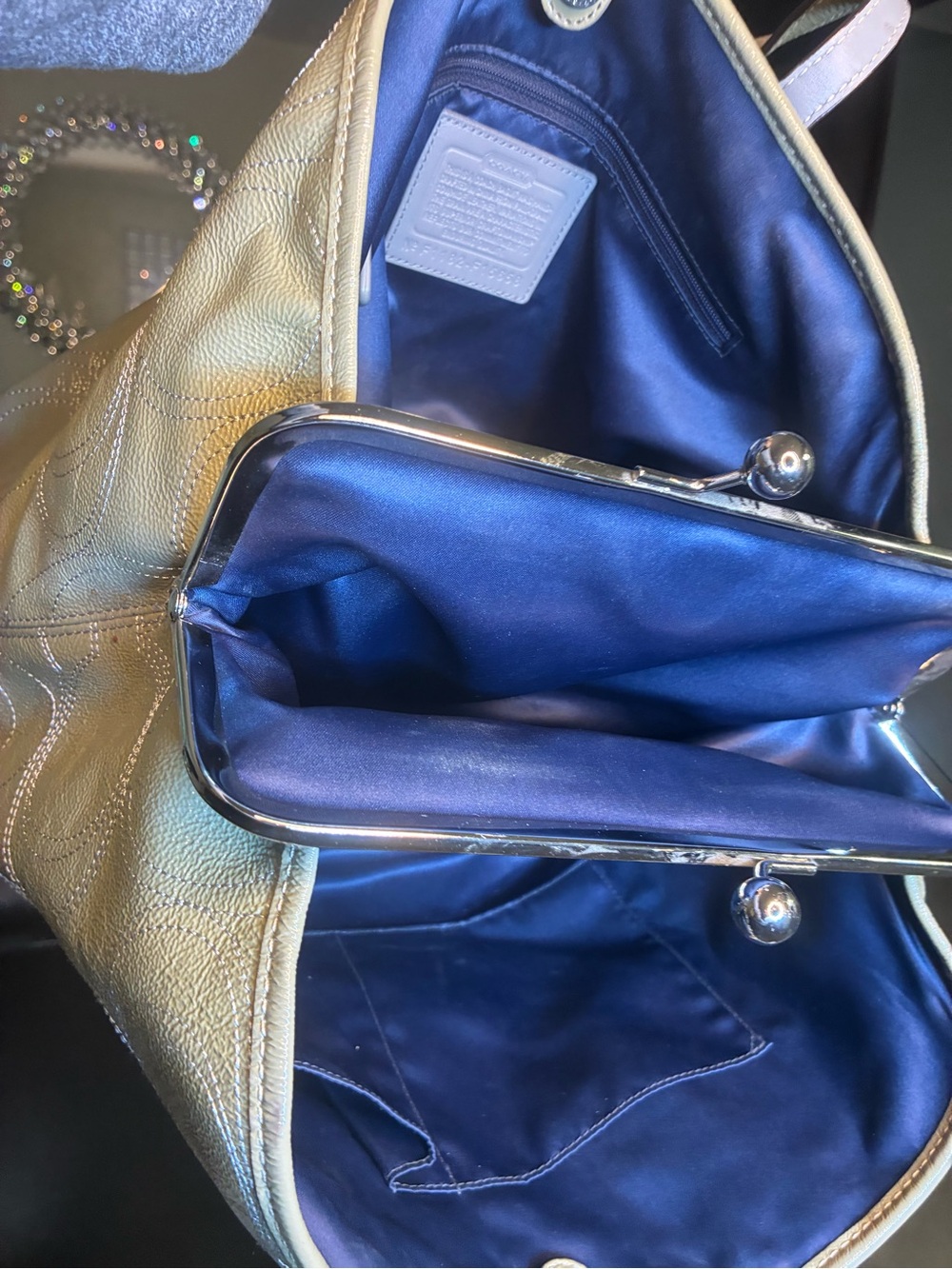 Coach Kiss-lock Patent Leather Tote, khaki Green - Picture 13 of 16